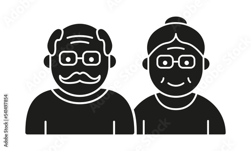 Couple of Old Senior Person Silhouette Icon. Happy Elder Grandparents Pictogram. Old Grandfather and Grandmother Icon. Retirement Concept. Isolated Vector Illustration