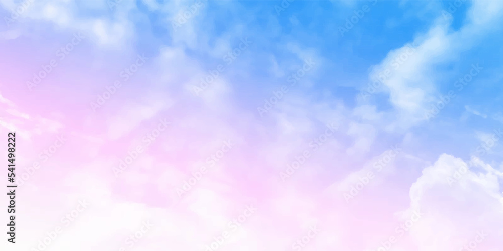 beauty abstract sweet pastel soft blue pink with fluffy clouds on sky. multi color rainbow image. fantasy growing light