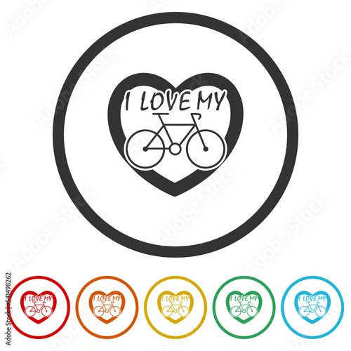 I love my bike icon. Set icons in color circle buttons