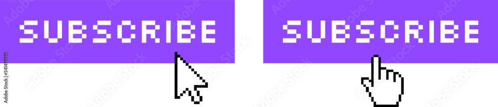 Pixel Art Subscribe Purple Buttons & Cursor Icons Vector Set for Game Streamers Pixel Art Subscribe Purple Buttons & Cursor Icons Vector Set for Game Streamers