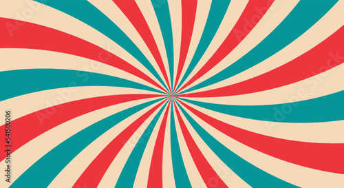 Retro background with curved. Sunburst or sun burst retro background. Turquoise and red colors. 