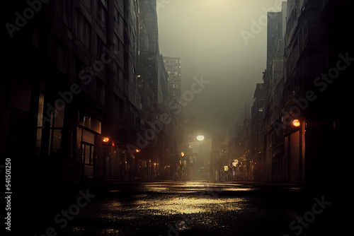 a quiet street at night in the middle of the city. empty street. 3d illustration