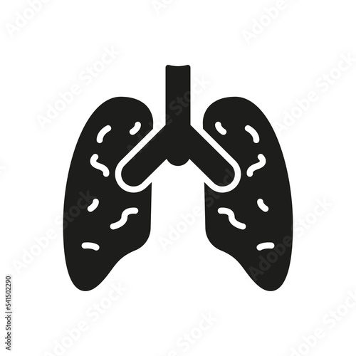 Inflammatory Condition of Lungs. Human Internal Organ Black Icon. Pneumonia, Asthma, Viral Disease concept. Pneumonia Lungs Silhouette Icon. Isolated Vector illustration
