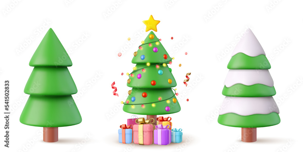 3d Christmas sparkling bright tree
