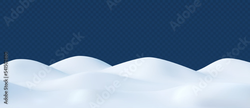 Snowy landscape isolated on dark transparent background.