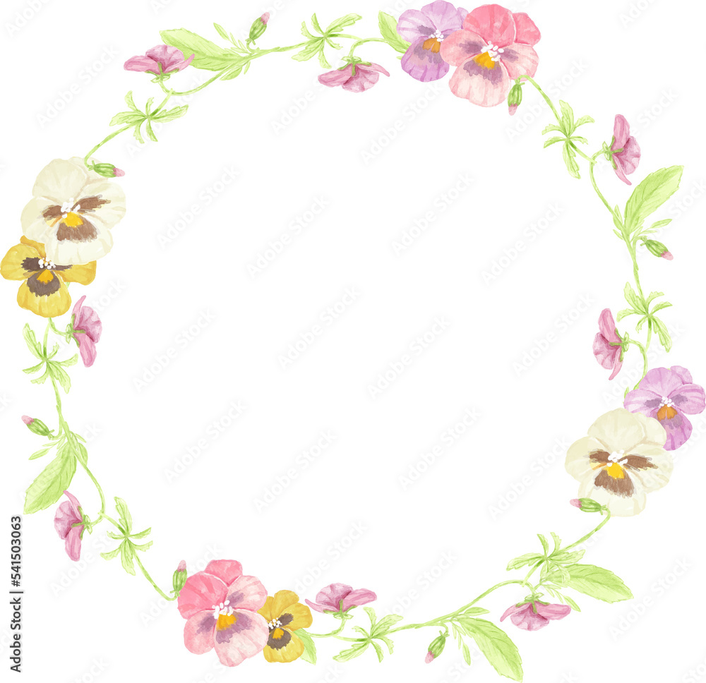 watercolor colorful pansy flower wreath frame