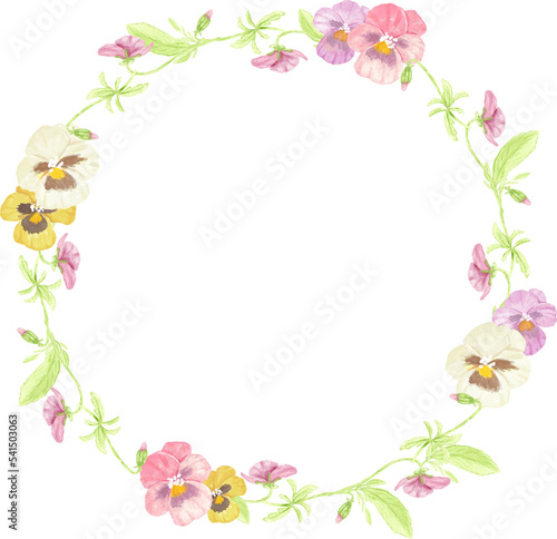 watercolor colorful pansy flower wreath frame