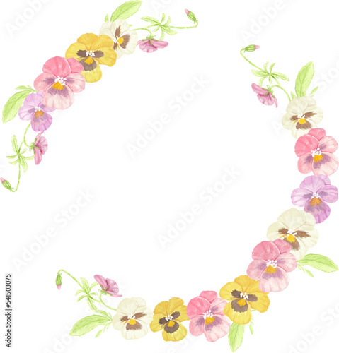 watercolor colorful pansy flower wreath frame