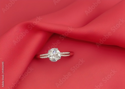 3D engagement ring placed on table render
