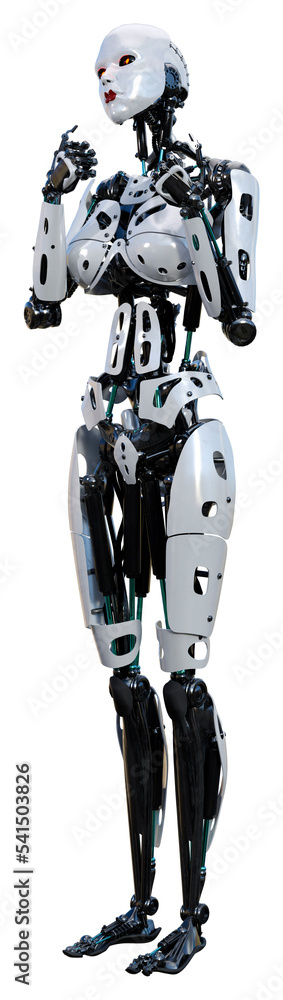 3D Rendering Female Robot on White 3D Rendering Female Robot on White