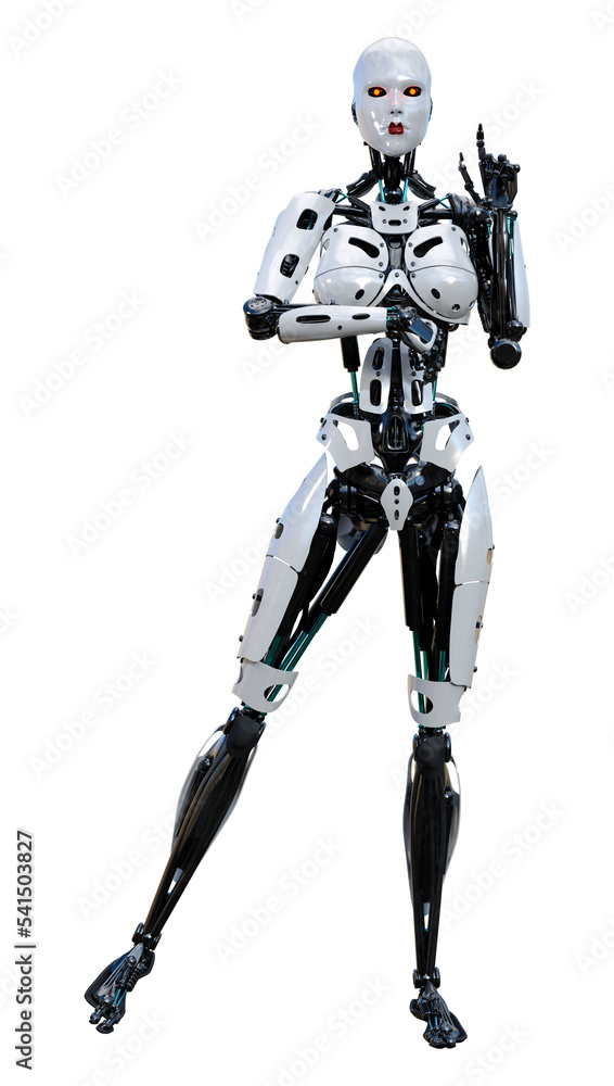 3D Rendering Female Robot on White