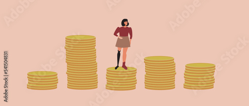 Graphic of coins and disabled person with prosthetic leg, flat vector stock illustration as concept of economic crisis, poverty