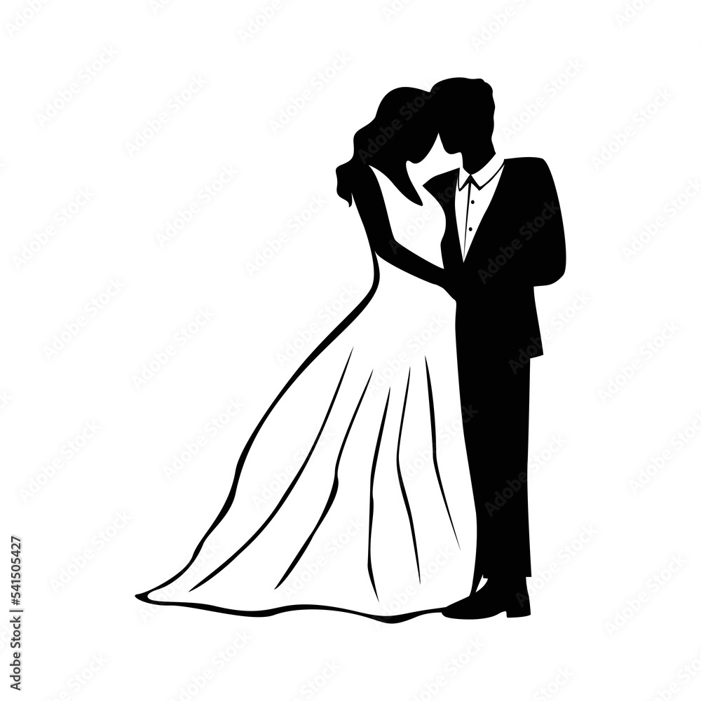 bride and groom silhouette. wedding couple icon, sign and symbol.