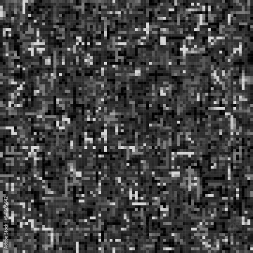 Seamless gray camouflage pattern with Pixel retro effect. Small mixed particles. Dense abstract background. Army or hunting masking texture for apparel, fabric, textile, sport goods. © OA_Creation