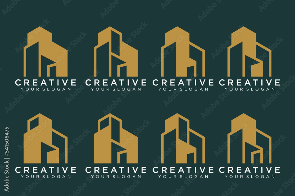 Building set logo for construction company, printing with modern concept Premium Vector