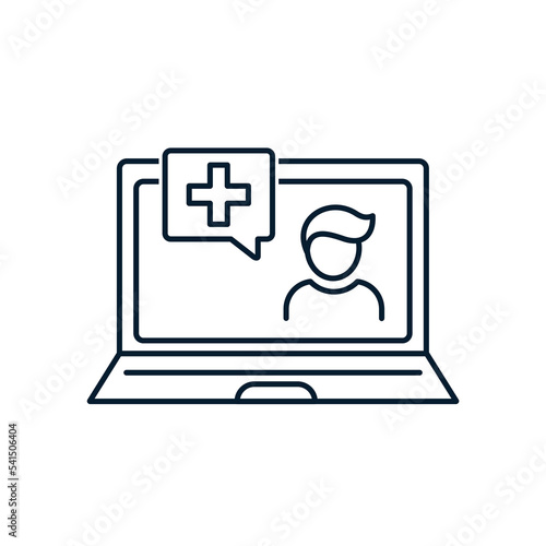 Online consultation with a doctor, pharmacist. Telemedicine. Vector icon isolated on white background.