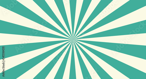 Sunlight wide retro faded background.turquoise colors. Retro background with rays or stripes in the center. Magic Sun beam ray pattern. Turquoise and green colors. flat style.