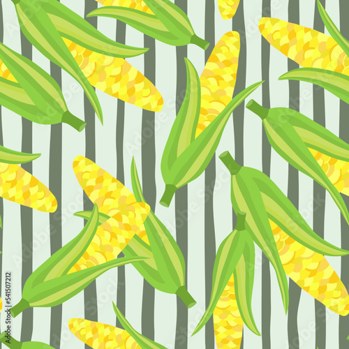 Corn plants seamless pattern. Corn cobs endless wallpaper.