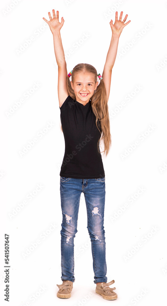 Portrait of happy little girl giving you thumbs up over white Portrait of happy little girl giving you thumbs up over white