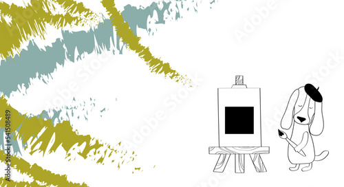 Hand drawn doodle cute dachshunds artist on white background, happy dog,  Flat vector illustration for prints, clothing, packaging and postcards.