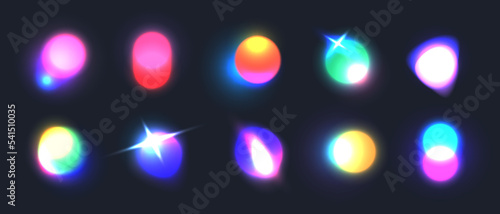 Blurred neon gradient shapes, bright glowing pink and purple circles, colorful holographic light blur effect. Vibrant abstract fluid shape, trendy vivid futuristic blurry elements on black background