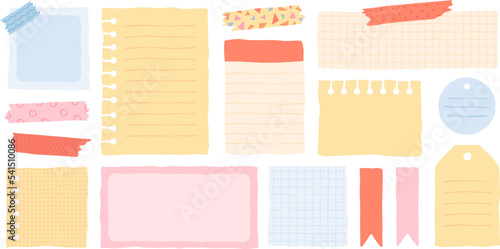 Print op canvas Cute sticky paper notes, blank notebook pages, tags, colorful washi tape with patterns