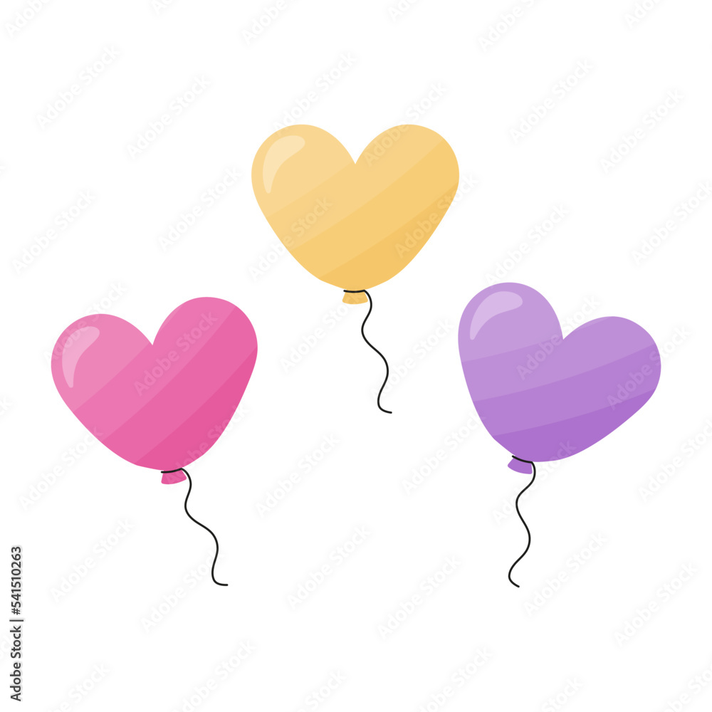 Several balloons in the form of hearts on white background