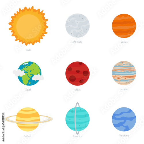 Planets of the solar system are isolated on a white background