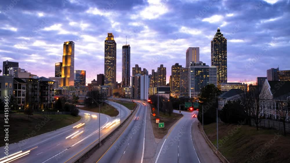 Lockdown Time Lapse Shot Of Modern Office Buildings In Residential City Under Cloudy Sky - Atlanta, Georgia