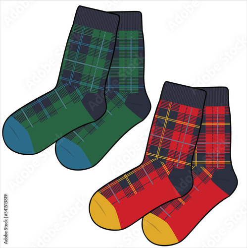 TRENDY PAIR OF SOCKS WITH TARTAN PATTERN IN EDITABLE VECTOR FILE