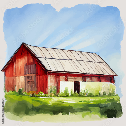 illustration vector graphic of barn house  on watercolor painting style good for print
