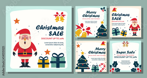 Set of Christmas Sale Post Feed Social Media design Template.