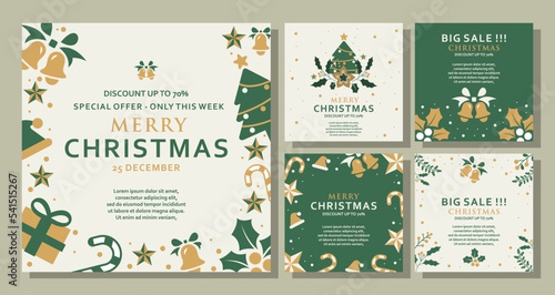 Set of Christmas Sale Post Feed Social Media design Template.