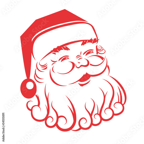 Cheerful Santa Claus face silhouette, design component.