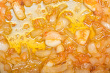 close up of sautéed onion and garlic. Stir fry. Cuisine 