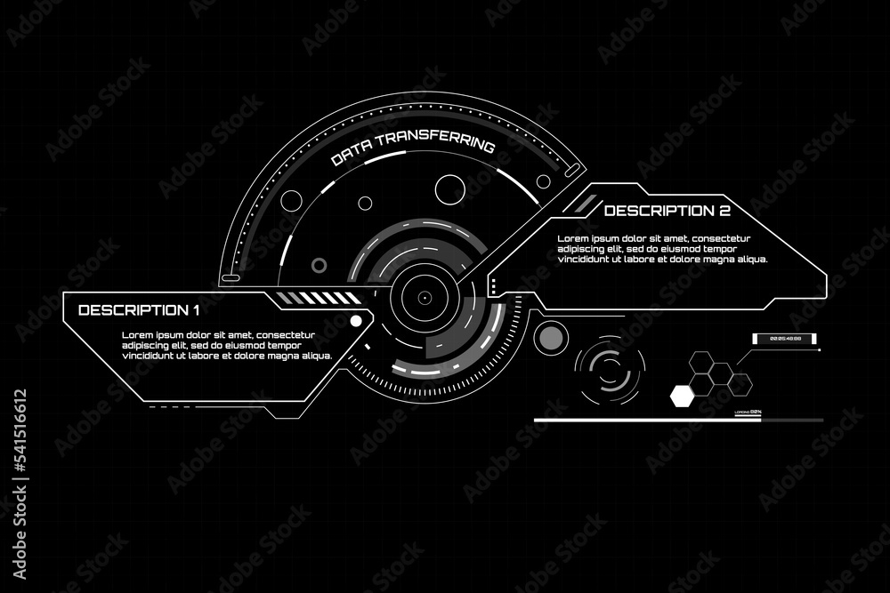 HUD futuristic cyberpunk infographic panel, banners for web, app, ui design template. Technology interface virtual reality screen frame or call out display vector.
