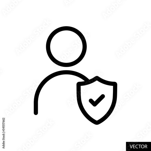 User shield, User privacy control, Verified user, Account verification, protection concept vector icon in line style design for website, app, UI, isolated on white background. Editable stroke. Vector.