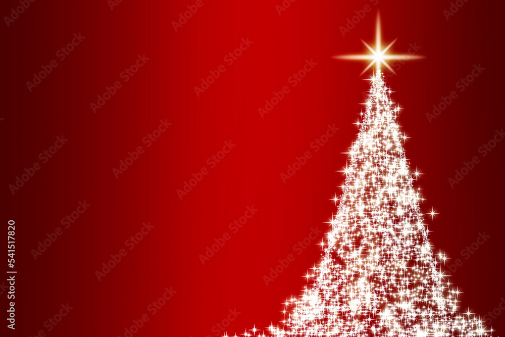 Shining stars like pine tree on red background with customizable space for text. Copy space and Christmas celebration concept. Shining stars like pine tree on red background with customizable space for text. Copy space and Christmas celebration concept.