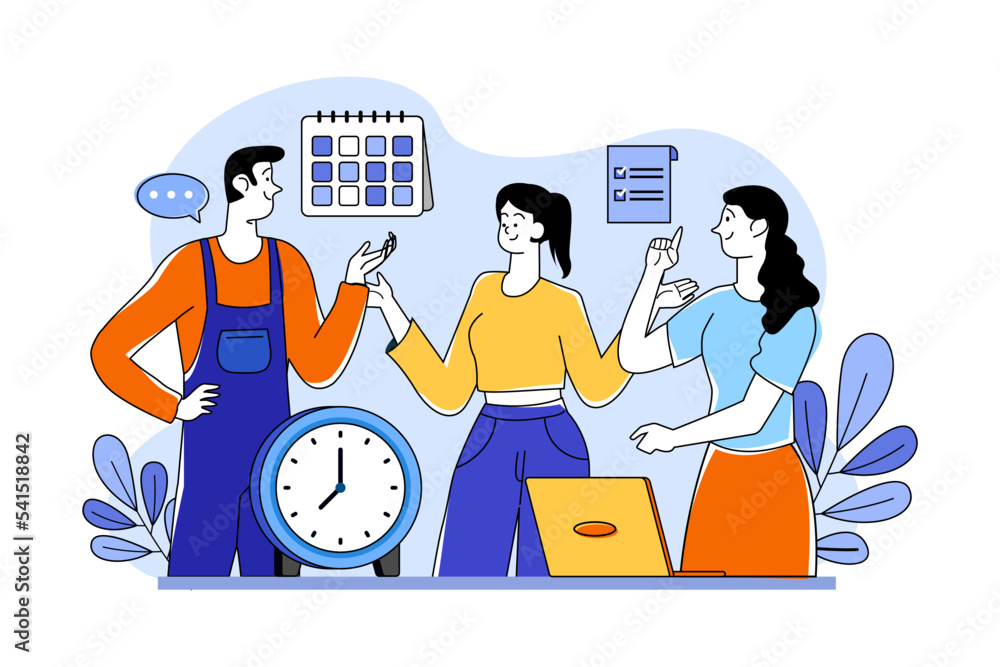 Teamwork of people with schedules and tasks