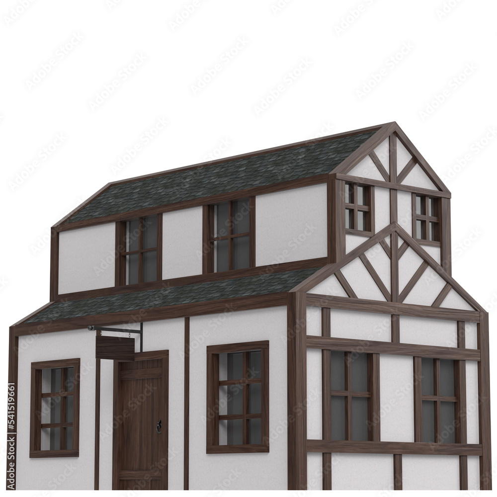 3d rendering illustration of an half timbered inn 3d rendering illustration of an half timbered inn