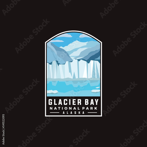 Glacier bay national park vector template in badge patch style. Alaska America landmark graphic illustration.