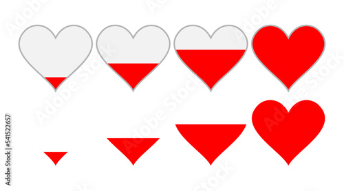 Red shape hearts icon on a white background. Vector set of interface life health bar in video game.