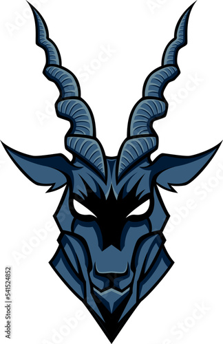 Head of Aggressive Goat with Twisted Horns