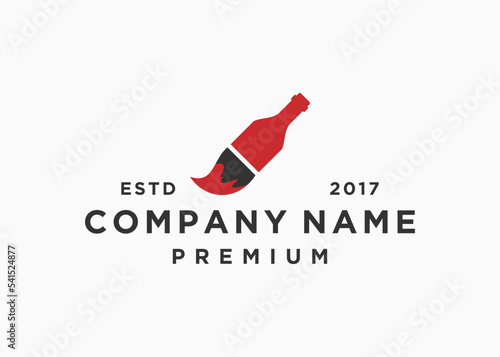 paint brush with wine bottle logo design vector illustration template