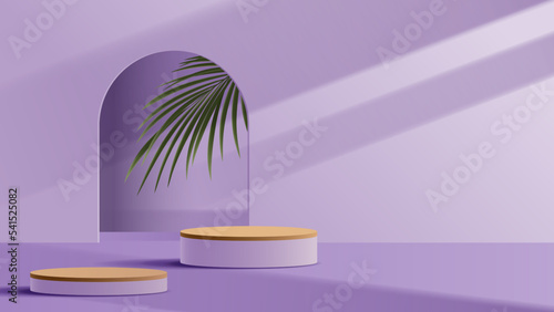 Purple background product showing pedestal scene with geometric platform. display stand stage showcase on the podium your product from customer in room. vector design.