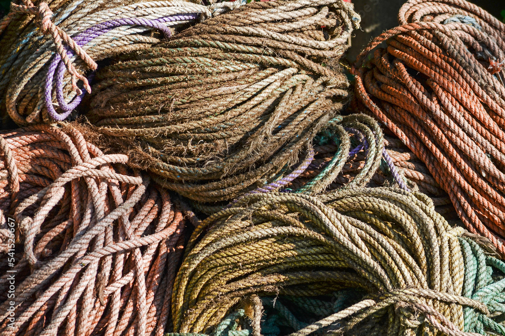 Colorful fishing ropes at the dock