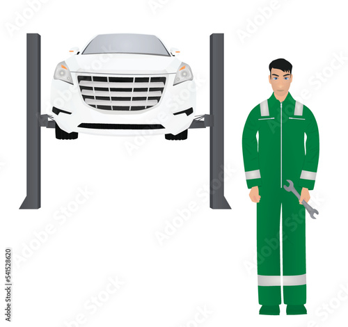 Car repairman standing. vector illustration