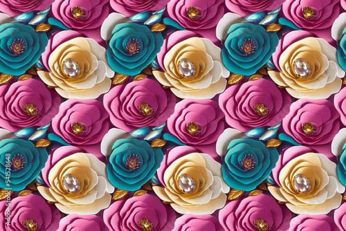 Beautiful floral wallpaper. Seamless repeat pattern for wallpaper, fabric and paper packaging, curtains, duvet covers, pillows, digital print design. 3d illustration