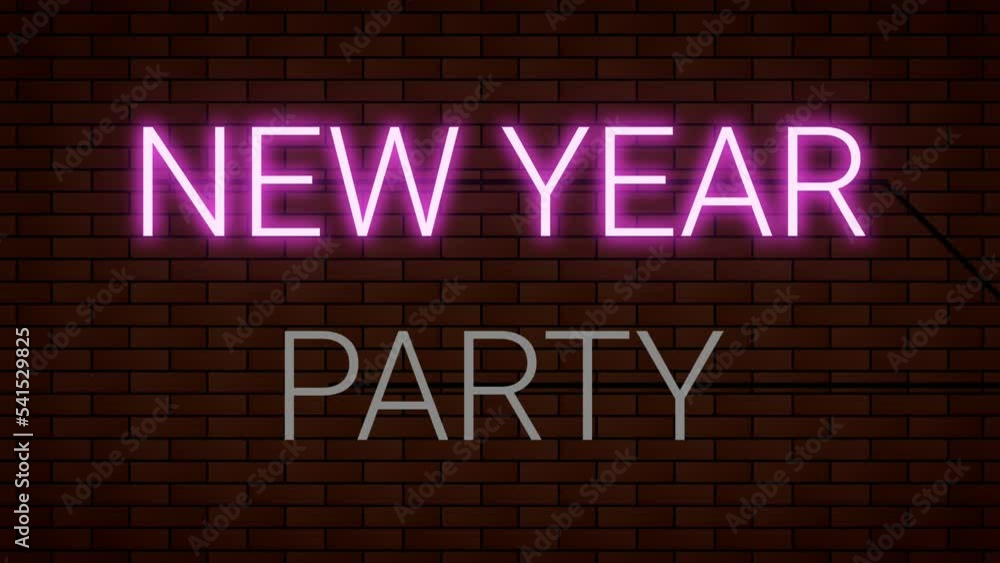 blinking New year party massage on brick wall. blinking New year party massage on brick wall.