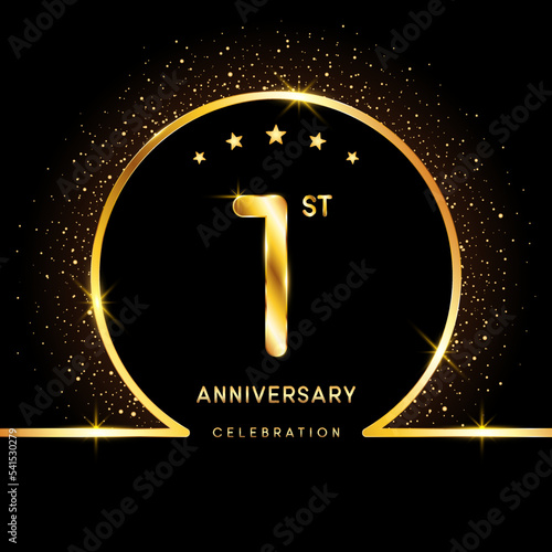 1st Anniversary. Golden Anniversary template design for celebration event, invitation card, greeting card, flyer, banner, poster, vector illustration